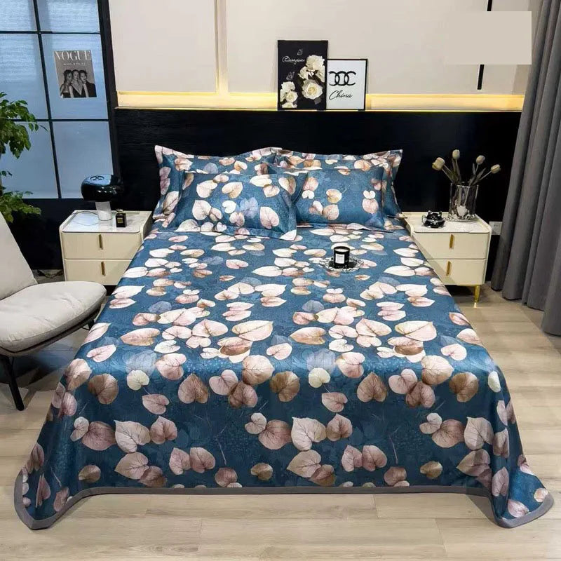 Afralia™ Multicolour Floral Patchwork Satin Bed Cover Set for Smooth Summer Comfort