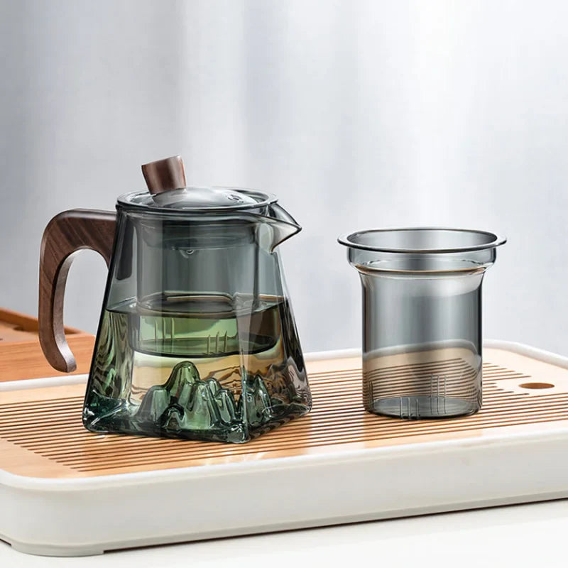 Afralia™ Glass Teapot with Wood Handle, Heat Resistant Kung Fu Tea Kettle, Transparent Teaware