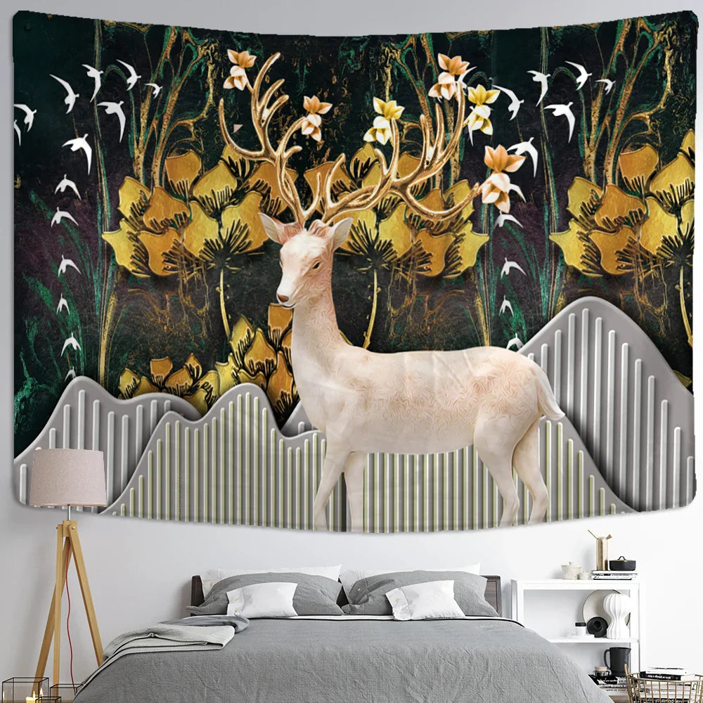 Afralia™ Elk Tapestry Wall Hanging Mystical Starry Sky Home Decor