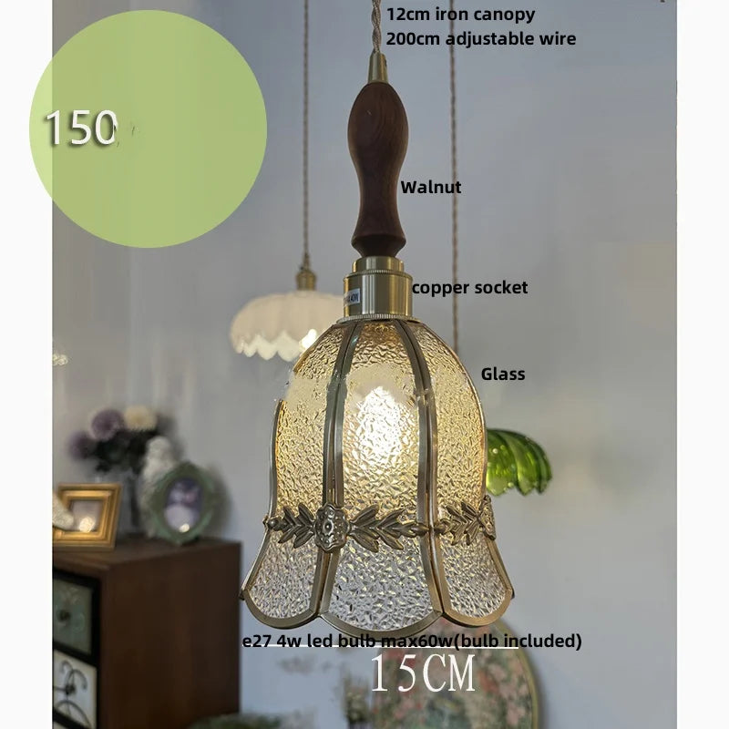 Afralia™ Walnut Wood Loft LED Pendant Lights Glass Hang Lamp