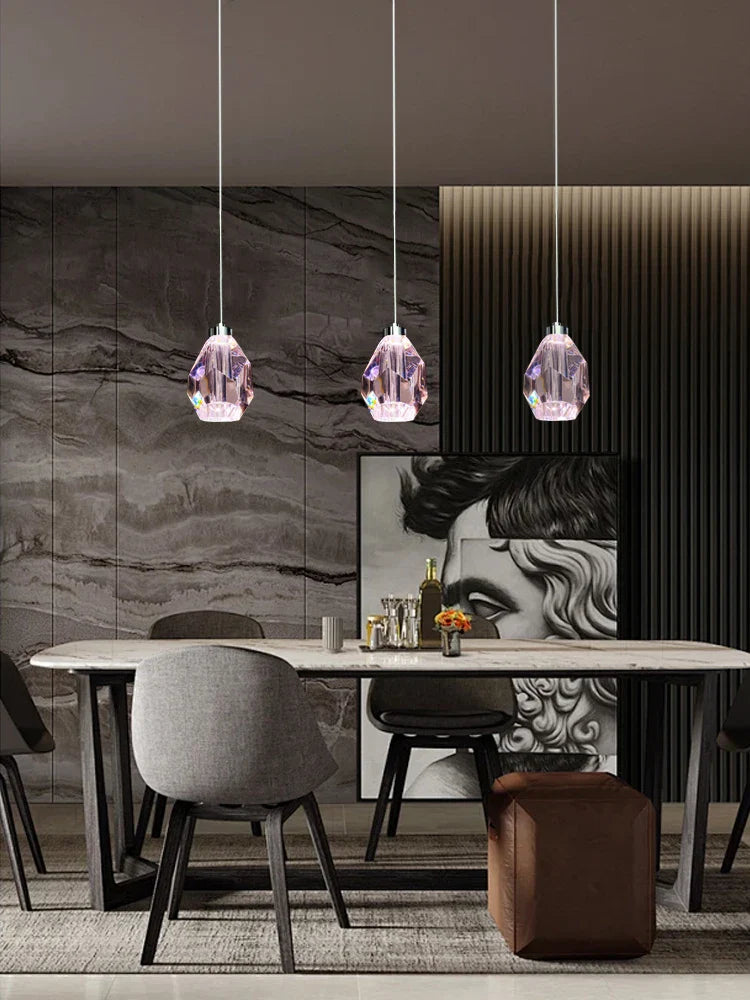 Afralia™ Pink Crystal Chandelier | Sleek Modern Design | Luxury Hanging Lamp for Home