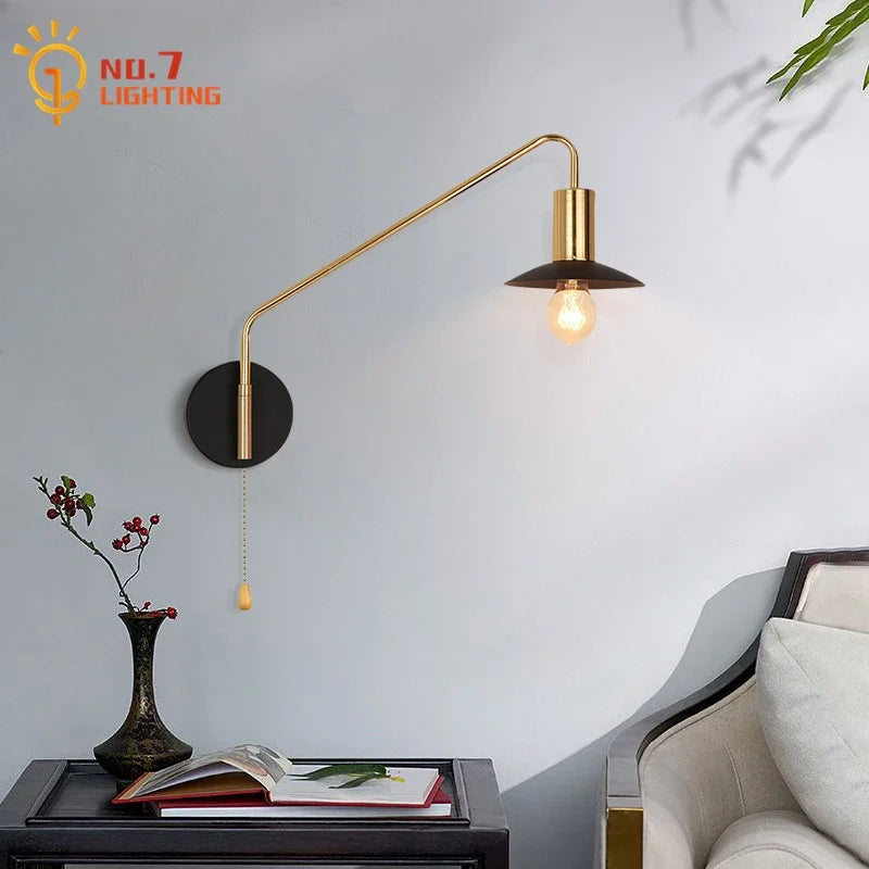 Afralia™ Black/Gold Swing Arm Wall Lamp LED E27 Bedroom Reading Cafe Luxury