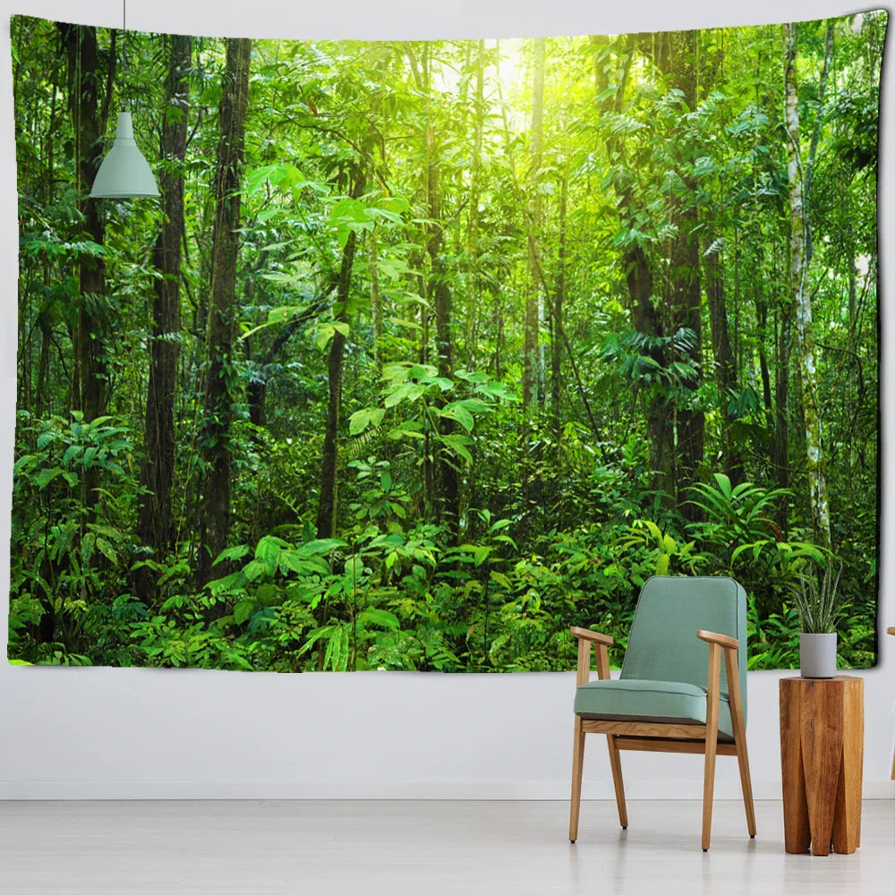 Afralia™ Tropical Forest Tapestry Wall Hanging - Boho Style Nature Scenery Home Decor