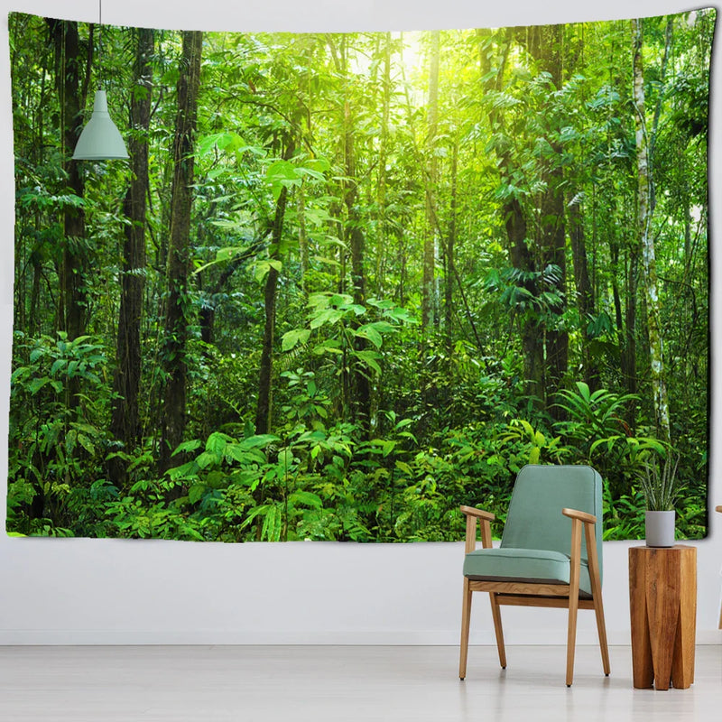 Afralia™ Tropical Forest Tapestry Wall Hanging - Boho Style Nature Scenery Home Decor