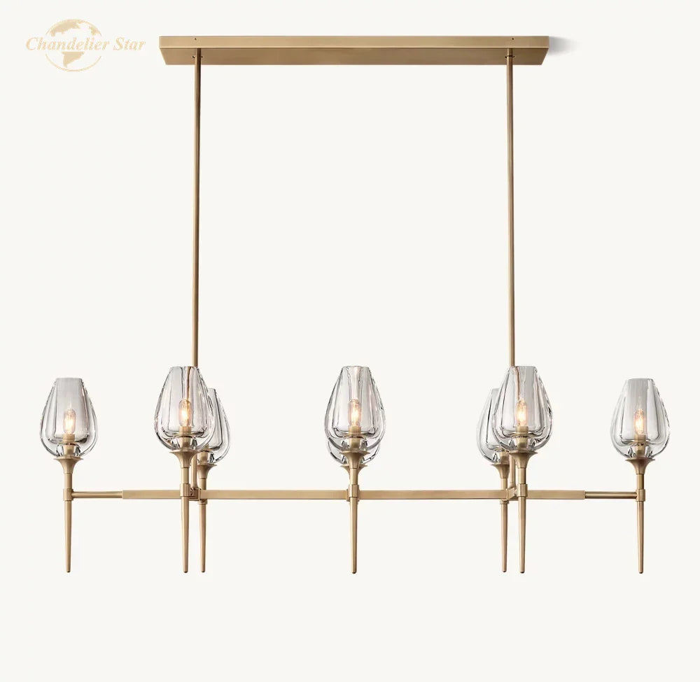 Afralia™ Tulip Linear Crystal Chandelier Brass Chrome Black Pendant Lights