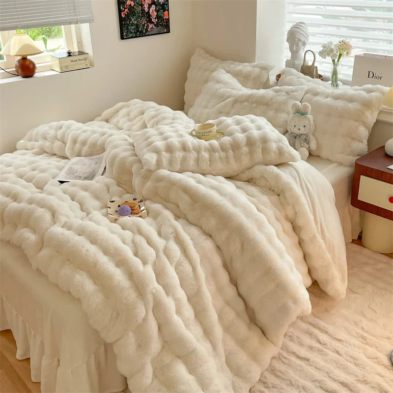 Afralia™ Plush Faux Rabbit Fur Bedding Set for Luxurious Comfort.