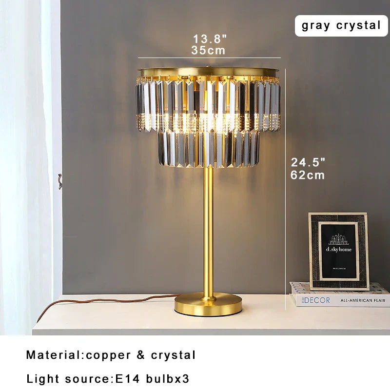 Afralia™ Crystal Table Lamp Gray - Elegant Bedroom Nightstand Lighting