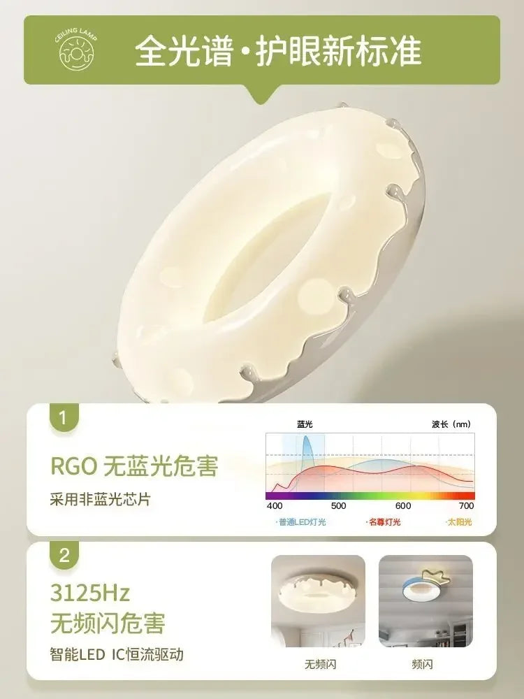 Afralia™ Doughnut Ceiling Light - Kids Room Full Spectrum Eye Protection LED Bedroom Lamp.