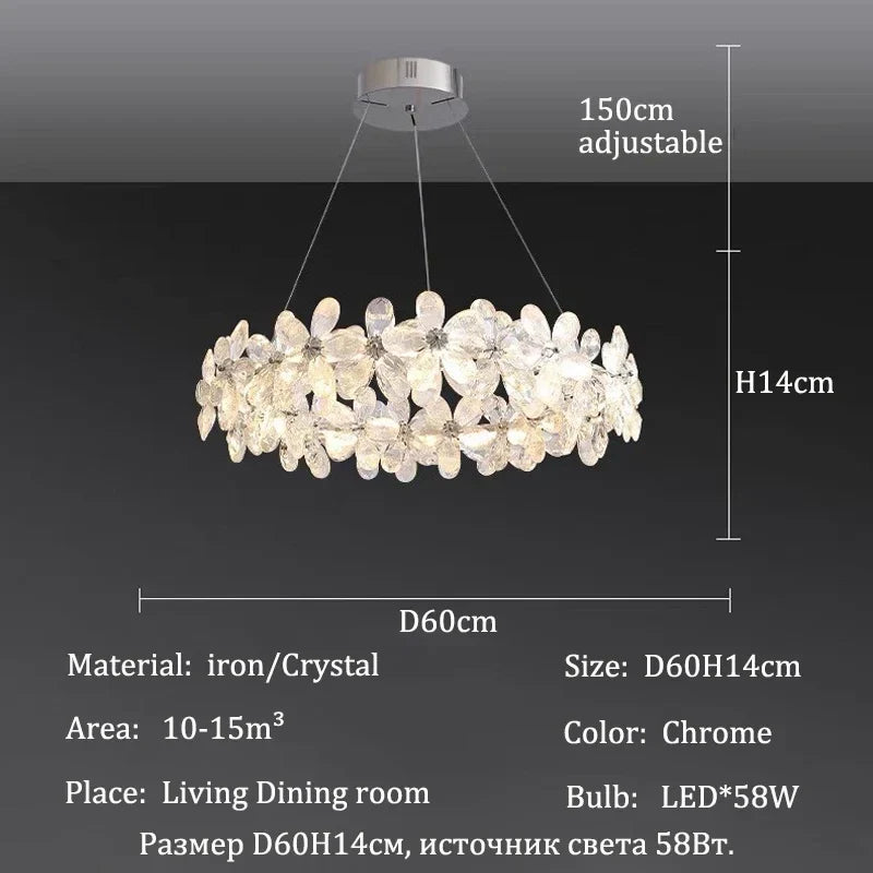 Afralia™ Chrome Petal Crystal Chandelier LED Ceiling Light for Luxurious Living Room Decor
