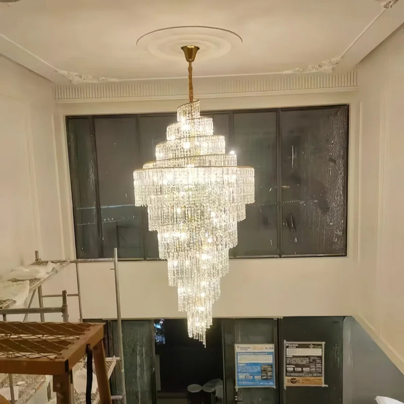 Afralia™ Crystal Chandelier Spiral Staircase LED Lighting for Modern Living Room