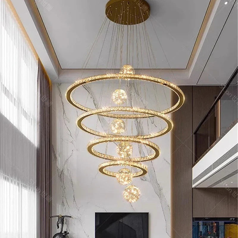 Afralia™ Modern Crystal Chandelier Stair Pendant Lamp Living Room Lighting