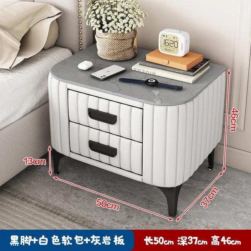 Afralia™ Rock Bed Edge Cabinet with Drawers - Modern & Luxury Leather Master Bedroom Nightstand