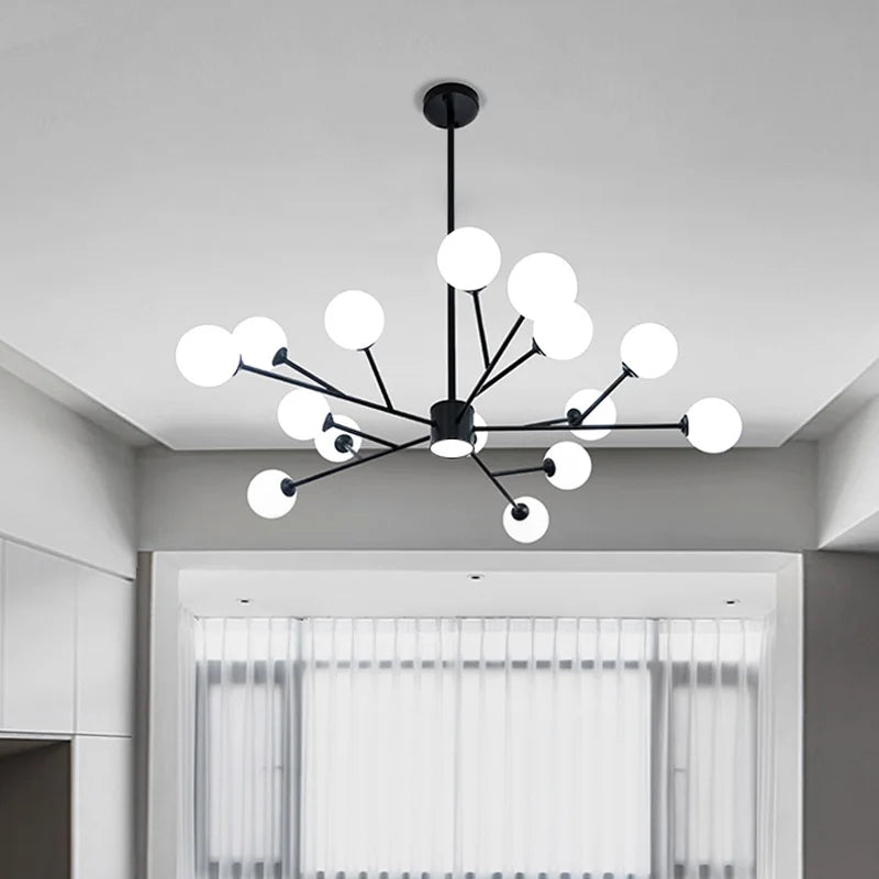 Afralia™ Black Chandelier: Luxury Glass Pendant Light for Home, Bedroom, or Living Room