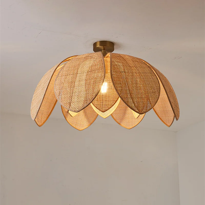 Afralia™ Handmade Rattan Petal Pendant Light with Chinese Style Design for Living & Dining Rooms