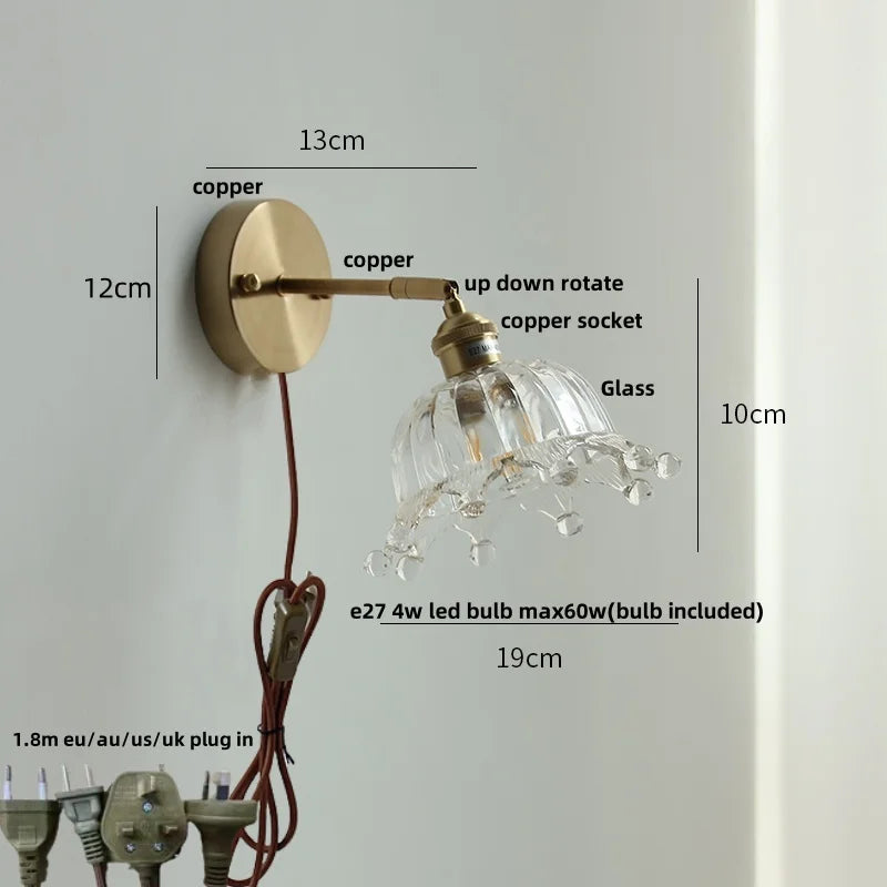 Afralia™ Clear Glass LED Wall Sconce Pull Chain Switch Modern Bathroom Mirror Light