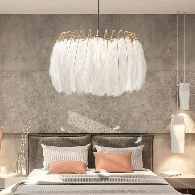 Afralia™ Nordic Feather LED Pendant Lights Living Room Chandelier: Stylish Indoor Lighting Fixture