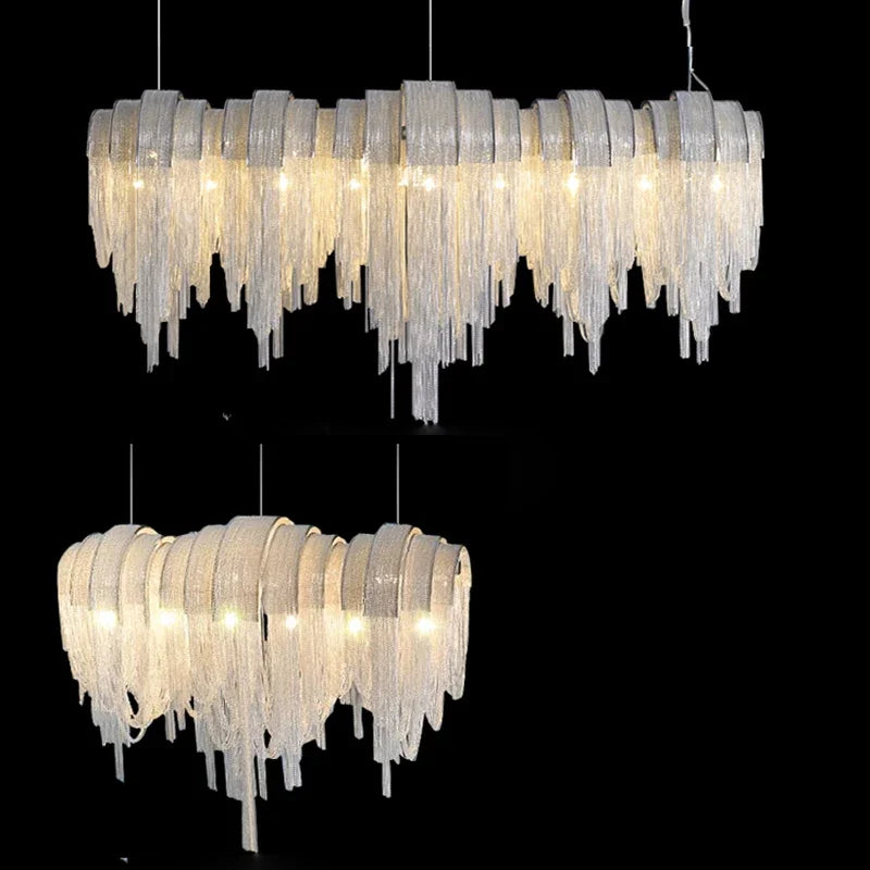 Afralia™ Chrome Tassel LED Chandelier for Living Dining Room Decor - Modern Lustre Design