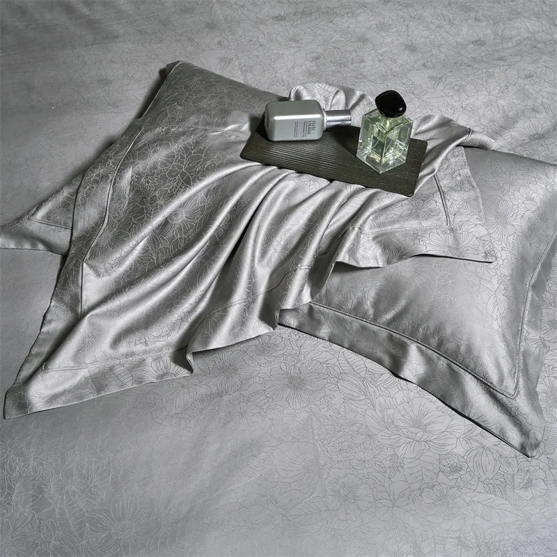 Afralia™ Luxury Grey Jacquard Cotton Bedding Set with Silky Duvet Cover and Pillowcases