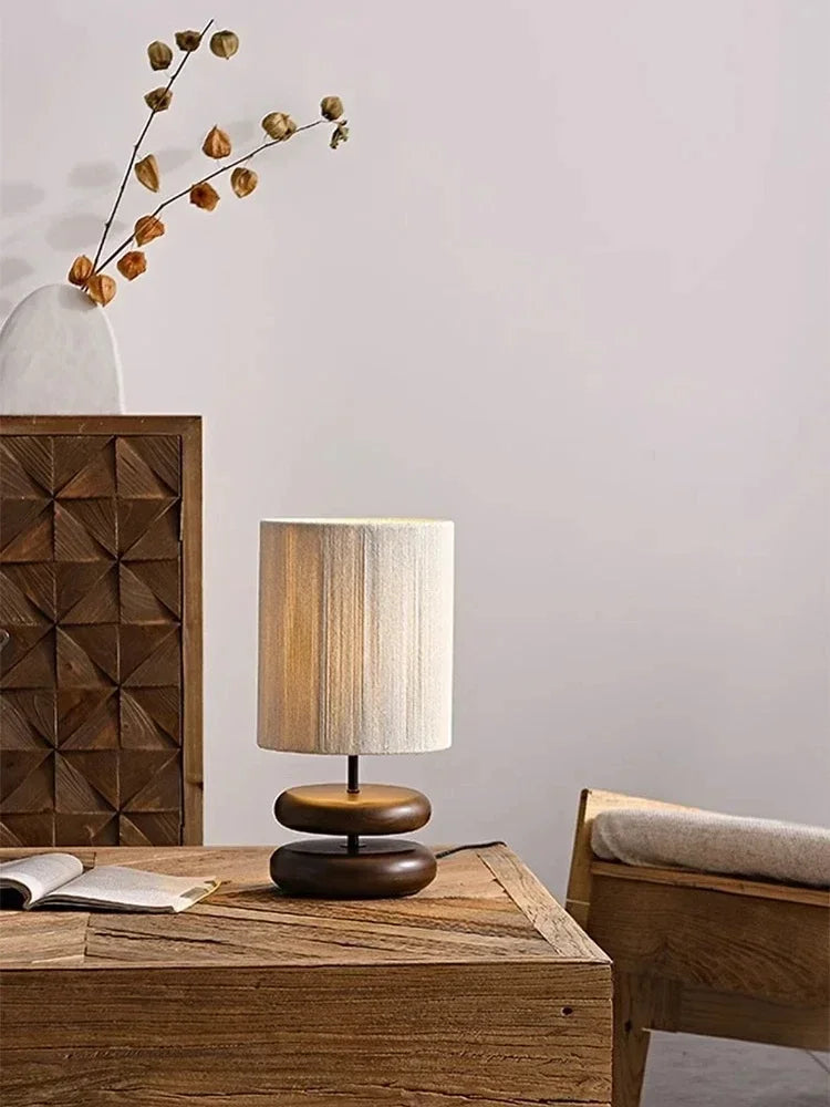 Afralia™ Walnut Wood Color Bedside Table Lamp - Solid Wood Living Room Study Retro Square Lamp