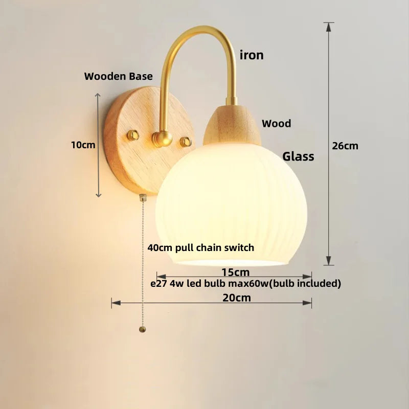 Afralia™ Wood Canopy LED Wall Light Fixture - Modern Nordic Style with Pull Chain Switch
