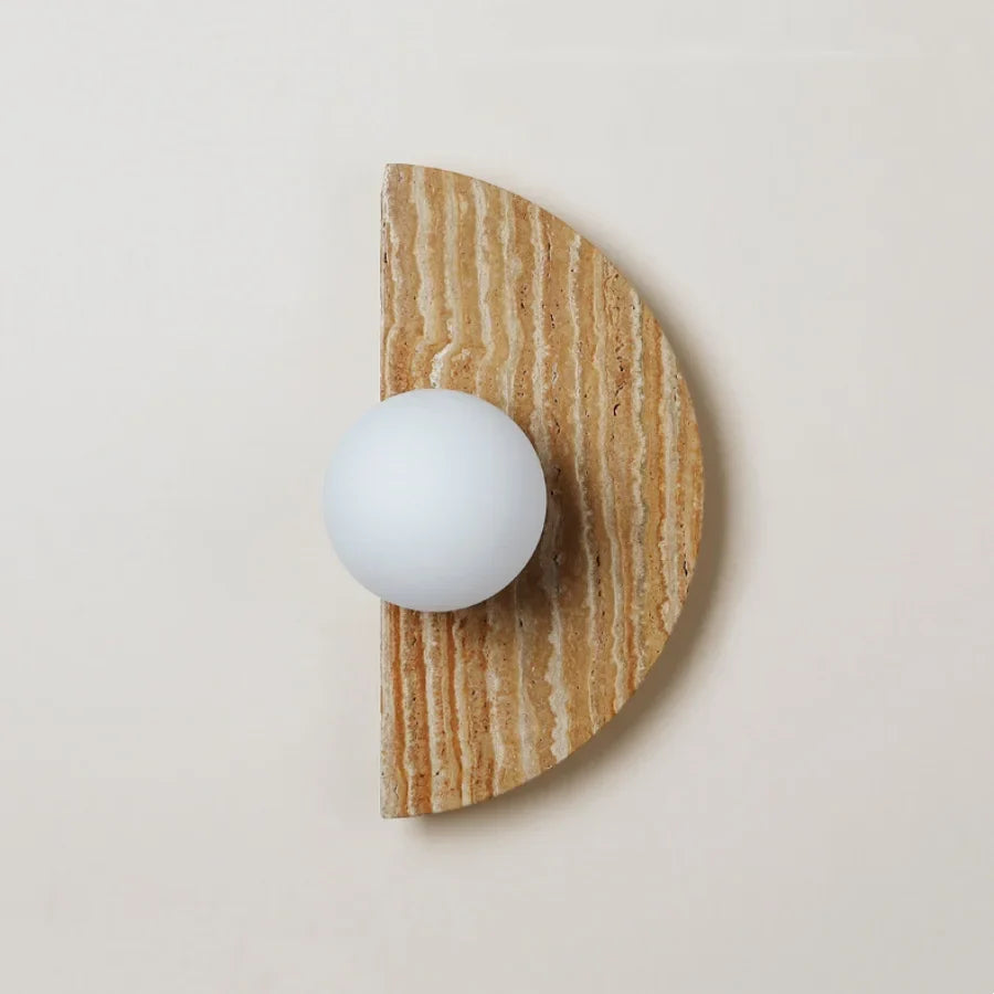Afralia™ White Glass Globe Yellow Travertine LED Wall Light - Nordic Modern Design