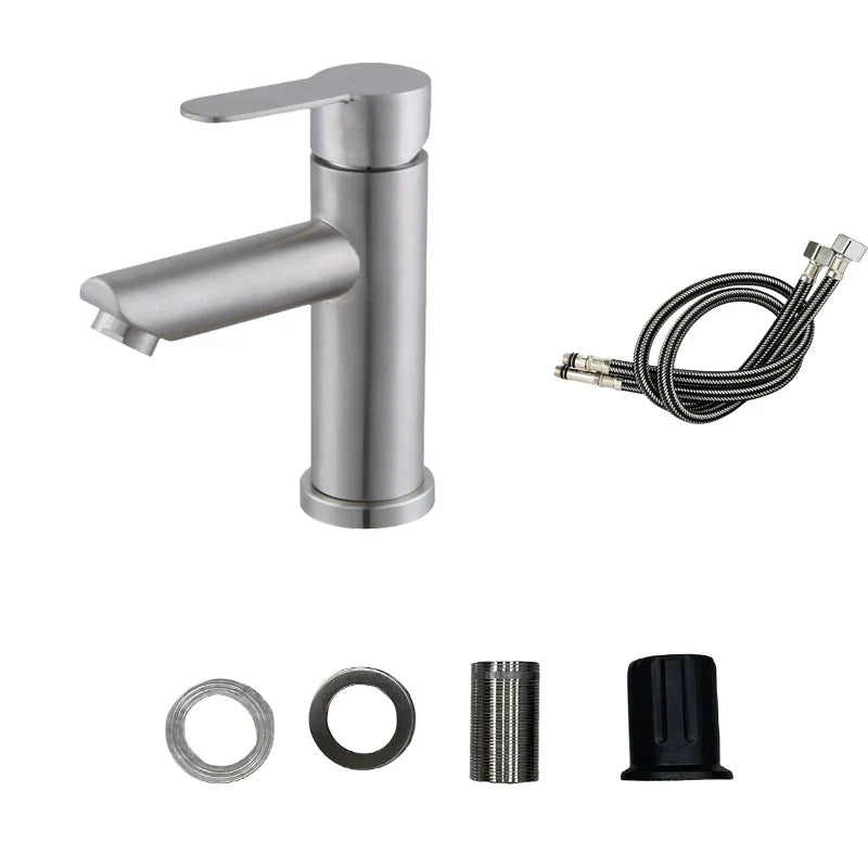 Afralia™ Stainless Steel Bathroom Sink Faucet Hot Cold Water Tap Mixer Set