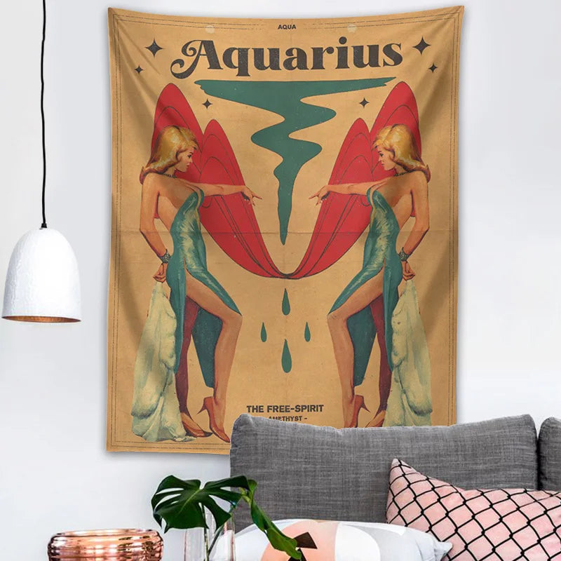 Afralia™ Constellation Tarot Tapestry: Retro Modern Woman Wall Hanging & Room Decor