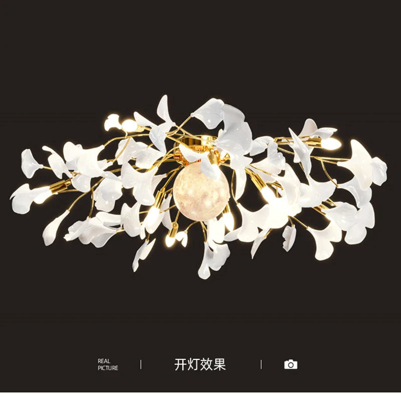 Afralia™ Ginkgo Leaf Acrylic Metal LED Ceiling Chandelier for Home Living Room