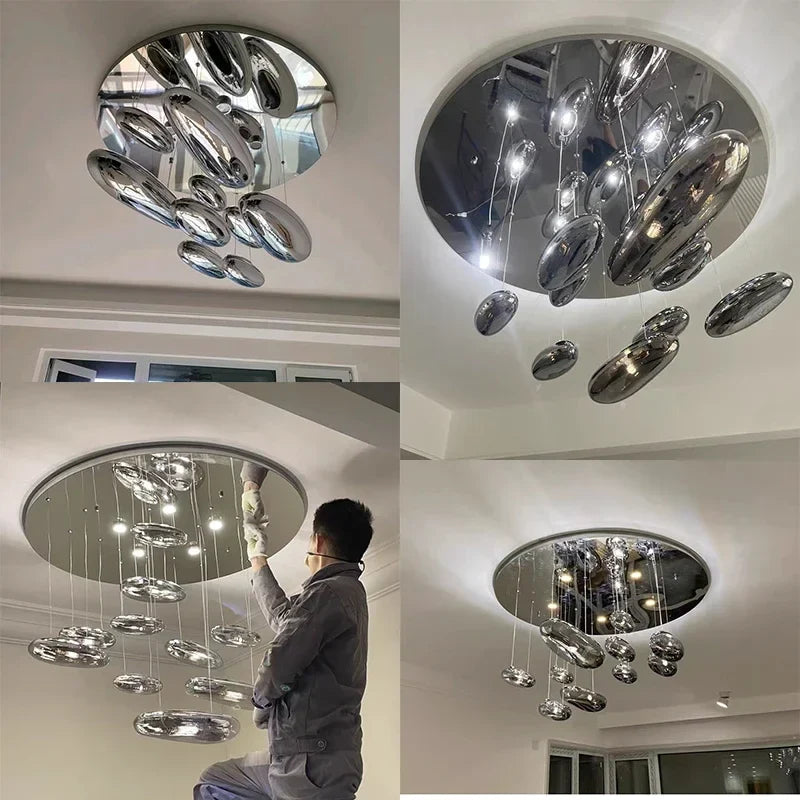 Afralia™ Chrome LED Pendant Lights: Modern Water Droplets Chandeliers for Living, Dining, Bedroom.