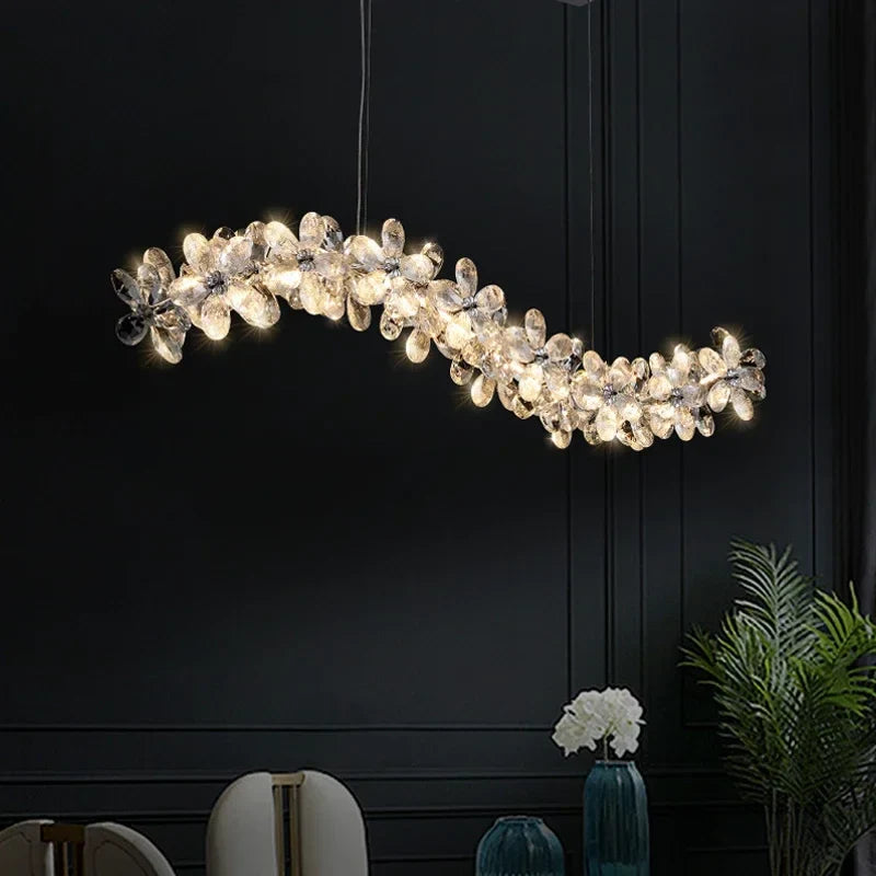 Afralia™ Chrome Petal Crystal Chandelier LED Ceiling Light for Luxurious Living Room Decor
