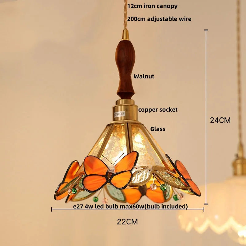 Afralia™ Clear Glass LED Pendant Light Tiffany Butterfly Hanging Lamp