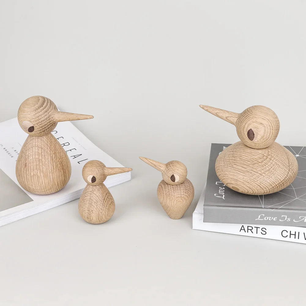 Afralia™ Oak Wooden Bird Ornaments Figurine Decor Creative Gift Nordic Minimalist Style