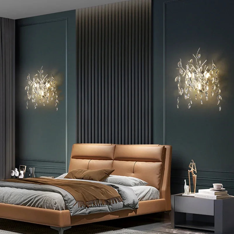 Afralia™ Luxury Gold Wall Sconce Crystal Decor LED Wall Light