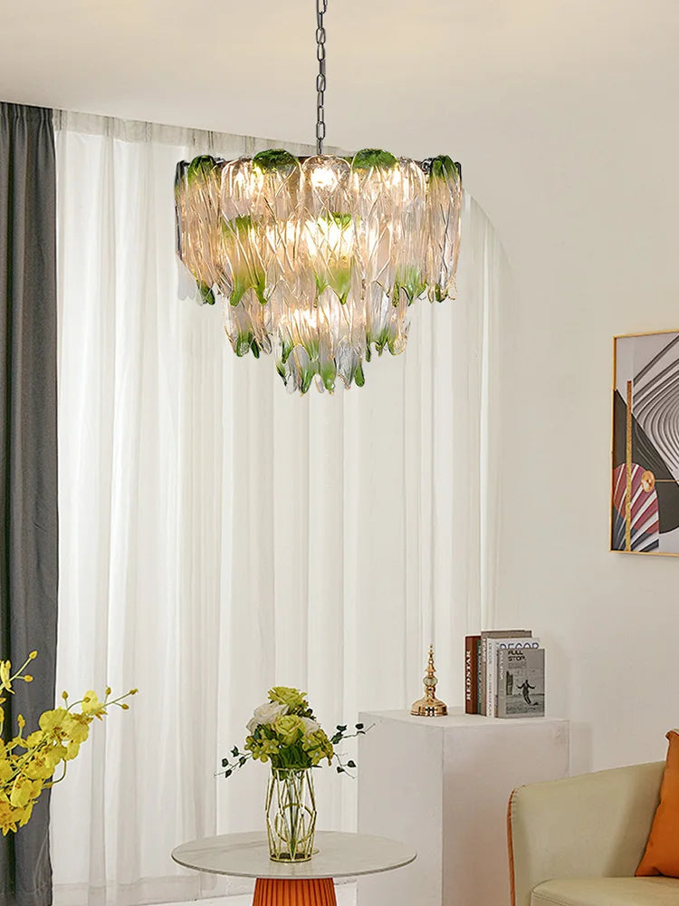 Afralia™ Green Glass Luxury Chandeliers for Elegant Living Room