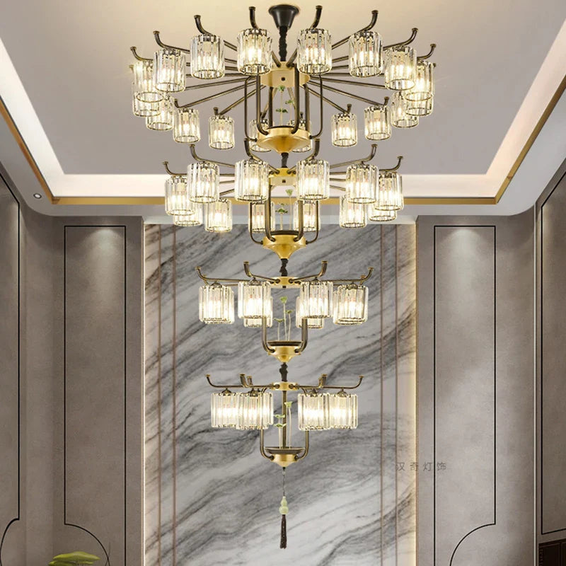 Afralia™ Luxury Copper Jade Chandelier for Middle Floor Living Room