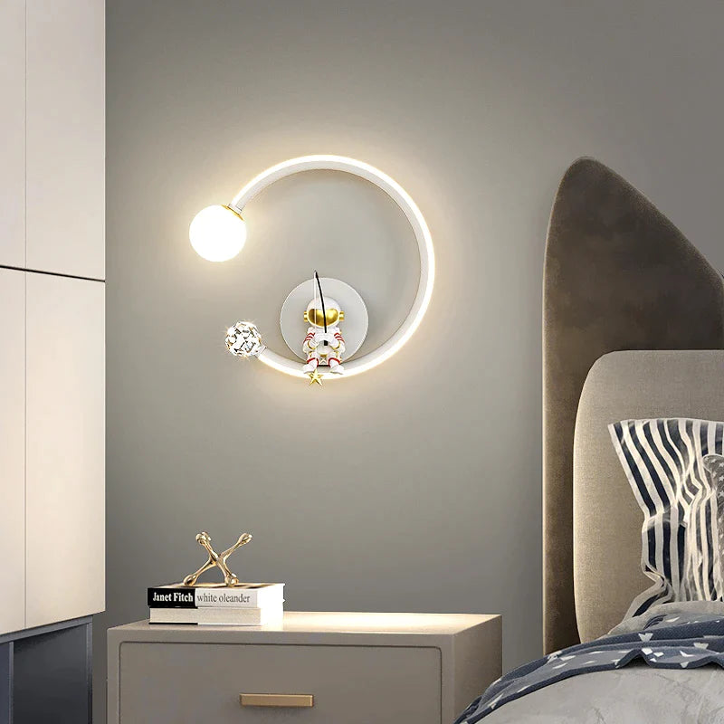 Afralia™ Astronaut Wall Lamp: Gold White Black Bedroom Decor Resin Wall Mount Light