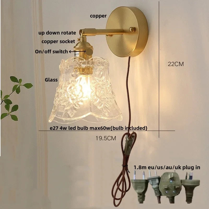 Afralia™ Brass E27 LED Wall Sconce Pull Chain Switch Stair Light Fixtures