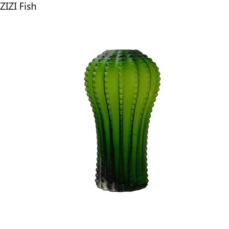 Afralia™ Cactus Frosted Glass Vase Table Decoration Artificial Flower Arrangement
