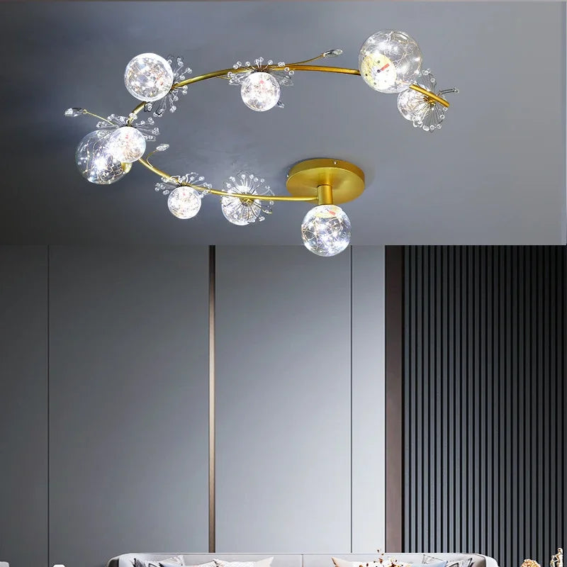 Afralia™ Gold Crystal Glass Ball LED Chandelier for Modern Living Room Bedroom Dining Kitchen