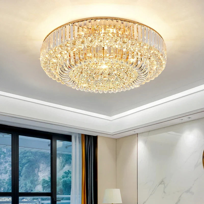 Afralia™ Large Crystal Ceiling Chandelier: Luxury Gold LED Round Ceiling Lights