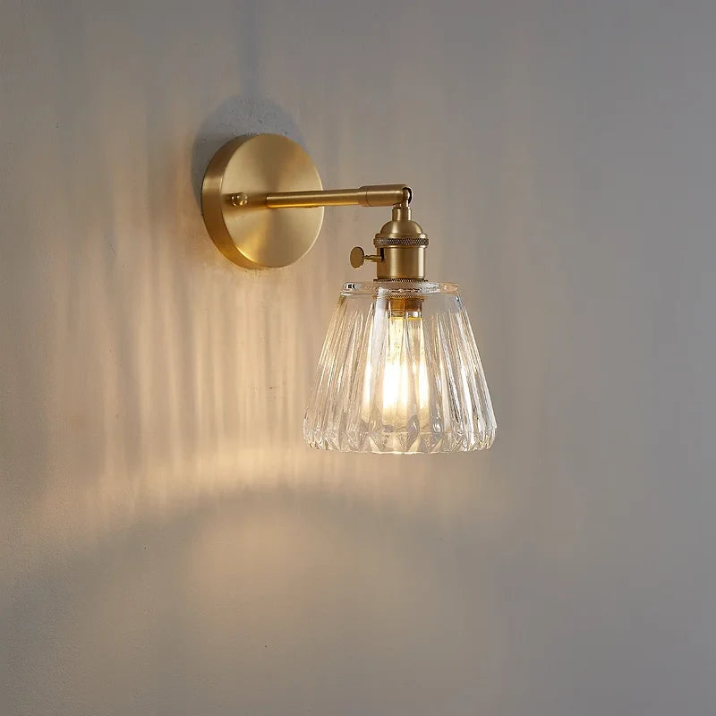 Afralia™ Copper Glass Knob Switch LED Wall Light, Nordic Modern Bedside Lamp