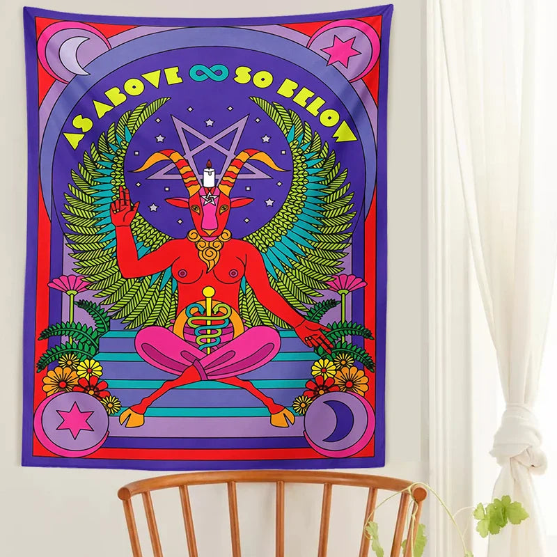 Afralia™ Baphomet Tarot Witchcraft Tapestry Wall Hanging Occult Home Decor