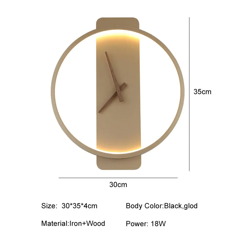 Afralia™ Nordic LED Wall Clock Lamp Indoor Lighting for Hotel Bedside Bedroom