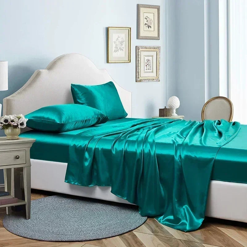 Afralia™ Satin Queen/ King Bed Sheets Set - Luxurious, High Quality, Solid Colors