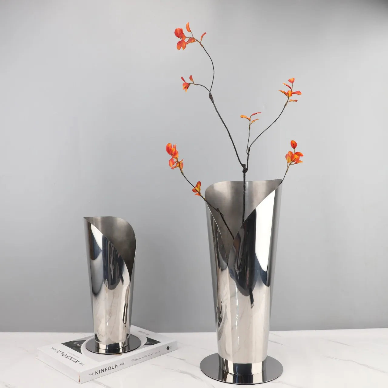Afralia™ Stainless Steel Mirror Flower Décor for Home Living Dining Room