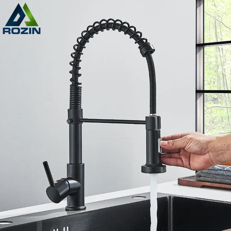 Afralia™ Matte Black Pull Down Kitchen Faucet with Dual Spray Nozzle