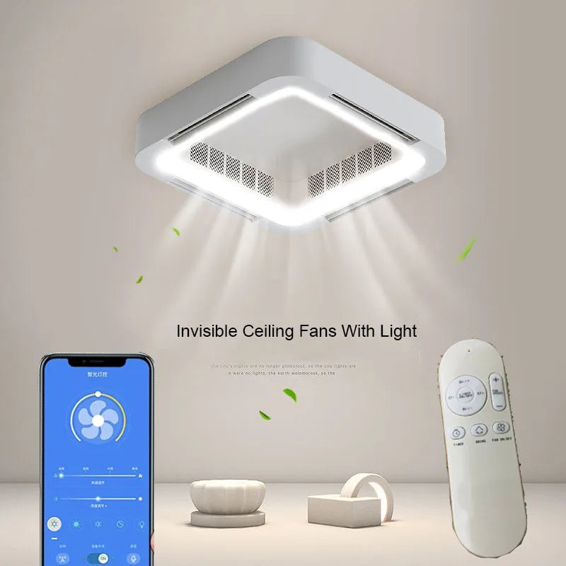 Afralia™ Bladeless Ceiling Fan Light Remote Control LED Circulator for Bedroom Living Room