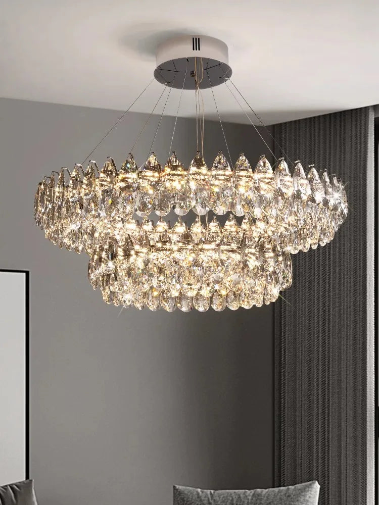 Afralia™ Silver Crystal Stainless Steel Ceiling Pendant Lights for Bedroom - Luxury Hanglamp