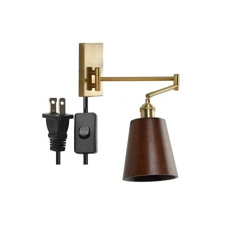 Afralia™ Wooden Wall Sconce LED Light - Modern Bedroom Beside Lamp - Left Right Rotate UP Down.