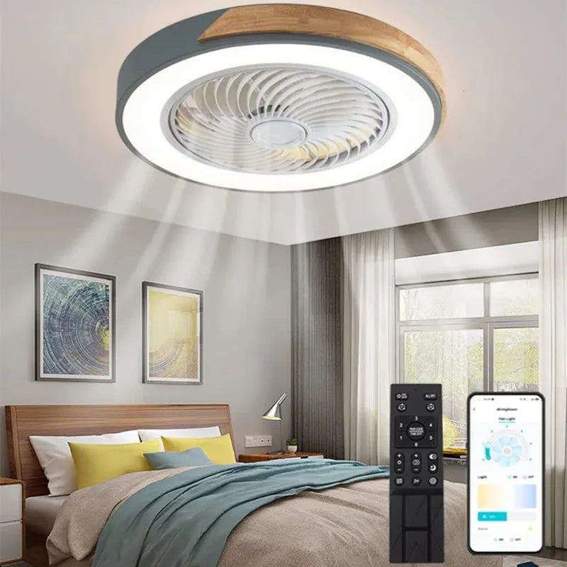 Afralia™ Wood Ceiling Fan Light Remote Control Dimmable LED Bedroom Living Room Fans